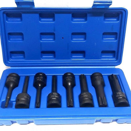 Set 8 Pezzi Chiavi Bussole Torx Attacco 1/2" T30 T80 A Impatto Lunghe 78 Mm