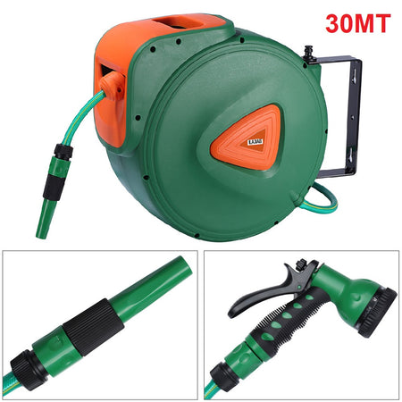 Avvolgitubo Acqua Automatico da Parete Giardino 30 mt Doccetta 9 Funzioni