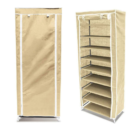 Scarpiera Salvaspazio 10Ripiani 36Paia Struttura Metallo Tessuto TNT 60x30 H150cm Beige