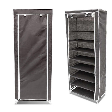 Scarpiera Salvaspazio 10Ripiani 36Paia Struttura Metallo Tessuto TNT 60x30 H150cm Grigio