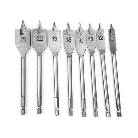 Kit 8 Mecchie Per Legno Punte Piatte Paletta Punta Attacco Da Trapano 1/4"