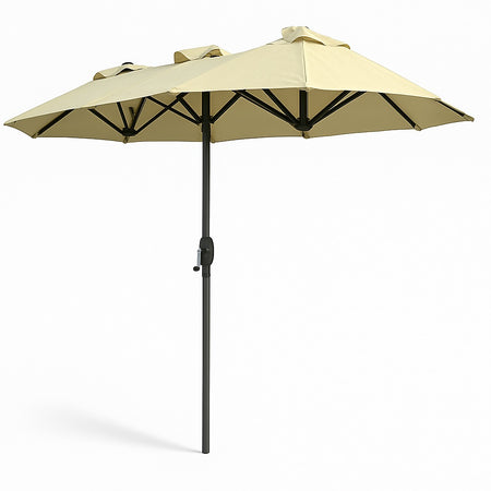 Ombrellone Doppio da Giardino 3x1.5 Metri Apertura a Manovella e Copertura Beige