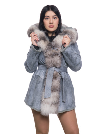 Sofia - Giacca Donna Azzurra in vera pelliccia
