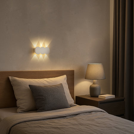 Applique da Muro LED 6 Luci Bianco Caldo Esterno Interno Alluminio 15x8x3 cm Bianco