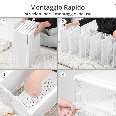 Kit 6 Scatole Portascarpe Impilabili Salvaspazio 34.5x25.5 H105 cm Ventilate Multiuso