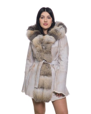 Sofia - Giacca Donna Avorio in vera pelliccia