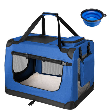 Borsa Trasportino Animali Domestici Pieghevole 50x34 H 36cm Cani e Gatti Blu