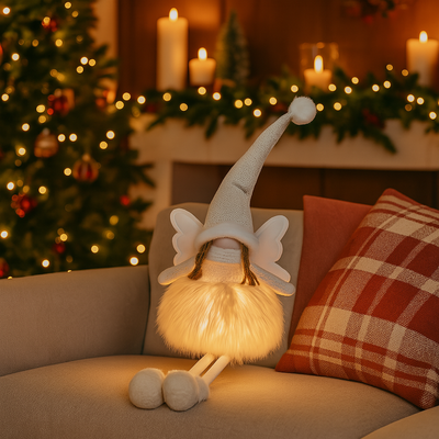 Angelo con luci Led e con gonna luminosa per decorazioni natalizie h 50 cm