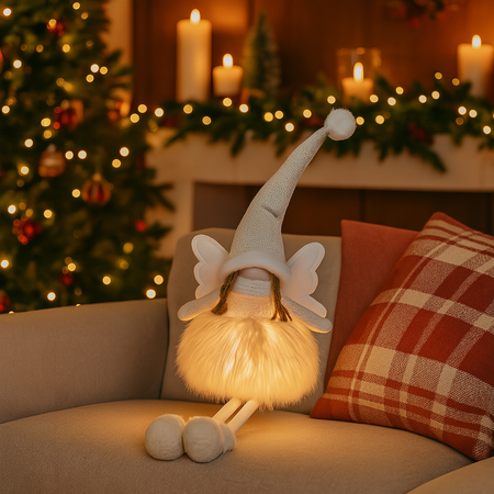 Angelo con luci Led e con gonna luminosa per decorazioni natalizie h 50 cm