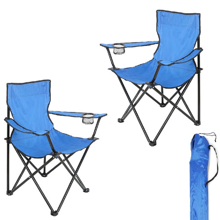 2pz Sedia Campeggio Portatile Pieghevole Telo Oxford Sacca con Maniglia H90cm Blu