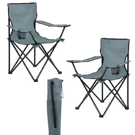 2pz Sedia Campeggio Portatile Pieghevole Telo Oxford Sacca con Maniglia H90cm Grigio