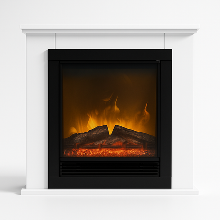 Camino Elettrico da Terra 1800W con Led Effetto Fuoco e Cornice Bianca