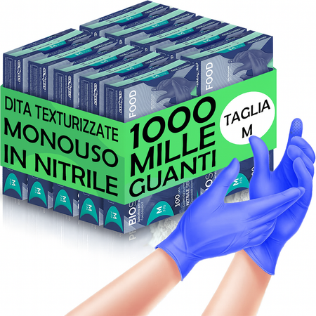 Guanti Nitrile Blu Monouso senza Lattice e Polvere Taglia M 1000pezzi