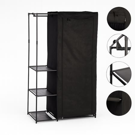 Armadio Doppio Salvaspazio Metallo e Tessuto TNT Appendiabiti 105x43x172cm Nero
