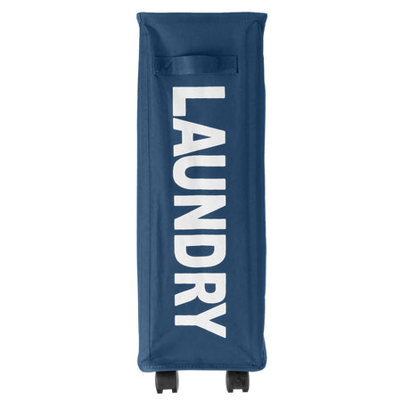 Cesto Biancheria Sporca Pieghevole in Tessuto Oxford Slim con Ruote e Coperchio Blu