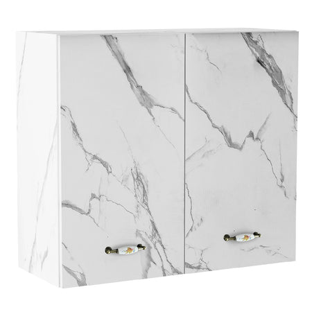 Pensile da Cucina Scolapiatti Sistema Raccogli Gocce Mobile Colore Bianco Marmo 80cm