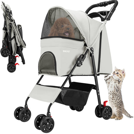 Passeggino per Cani e Gatti Carrozzina Animali Domestici Pieghevole Grigio 30Kg