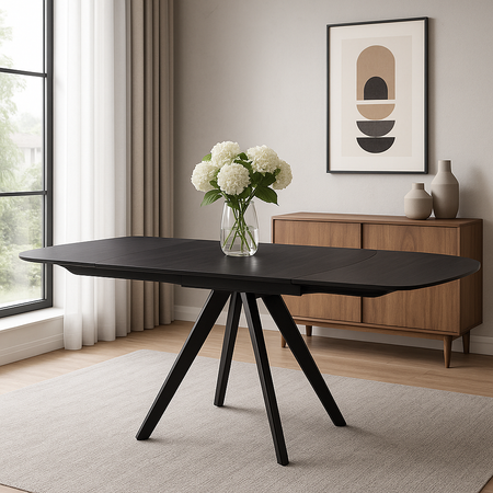 Tavolo Cucina Soggiorno Allungabile Rotante Piano Ceramica Nero 6-8 posti 140/180cm