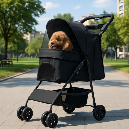 Passeggino Pieghevole per Cani e Gatti Taglia Media-Grande fino a 30kg Nero