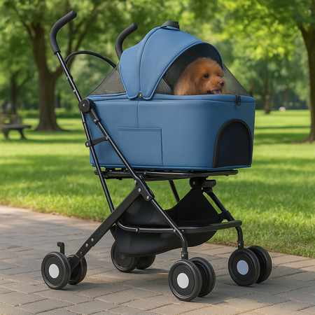Passeggino Cani e Gatti 2in1 Trasportino Rimovibile e Struttura Pieghevole Robusta Blu