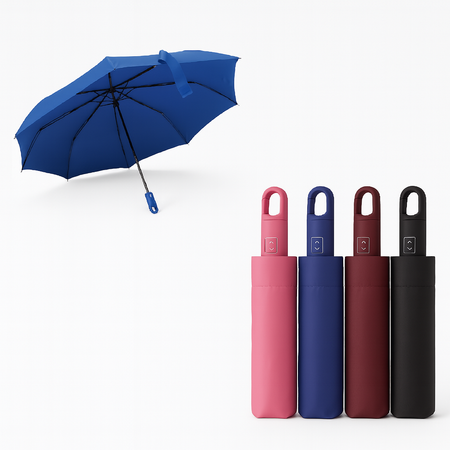Kit 2 Ombrelli Mini Borsetta Apri e Chiudi con Gancio 8 Stecche Antivento in Fibra Uomo Donna