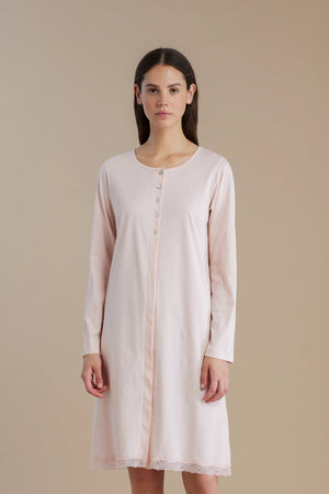 Camicia da notte in cotone a maniche lunghe con bottoni e bordo in pizzo - Noi di notte 3266