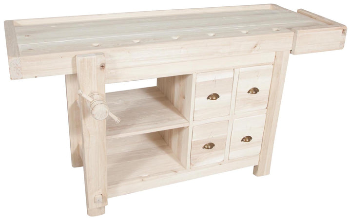 Biscottini Banco da lavoro Country in legno massello di tiglio grezzo L184xPR74xH92. Made in Italy