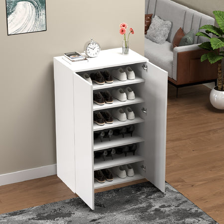 Scarpiera Salvaspazio con 2 Ante e 6 Ripiani in Legno 60x32H95cm Porta Scarpe