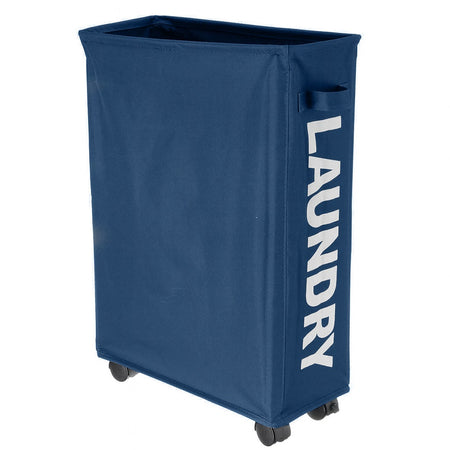 Cesto Biancheria Sporca Pieghevole in Tessuto Oxford Slim con Ruote e Coperchio Blu
