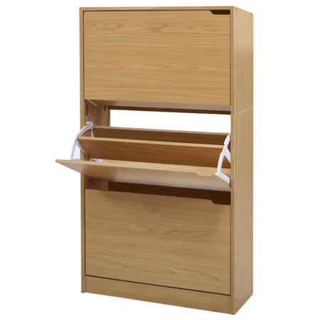 Scarpiera 3Ante Doppia Profondità Salvaspazio Quercia 63x24 H115cm Legno Mdf