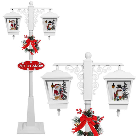 Lampione Natalizio Decorativo 188cm con Luci Led Musica Neve Motorizzata Scene Bianco