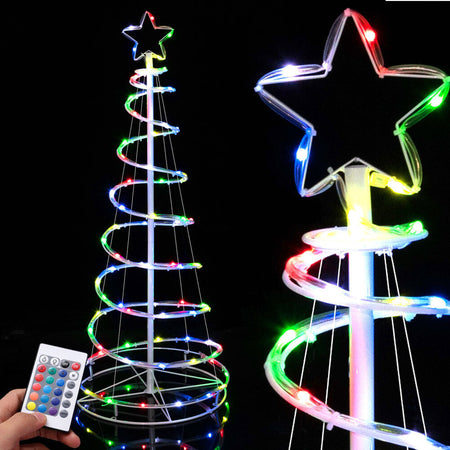 Albero di Natale Luminoso 150cm a Spirale con 100 luci Led Rgb e Telecomando