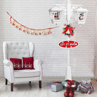 Lampione Natalizio Decorativo 188cm con Luci Led Musica Neve Motorizzata Scene Bianco