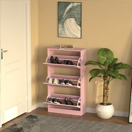Scarpiera 3Ante Doppia Profondità Salvaspazio Rosa 63x24H 115cm Legno mdf