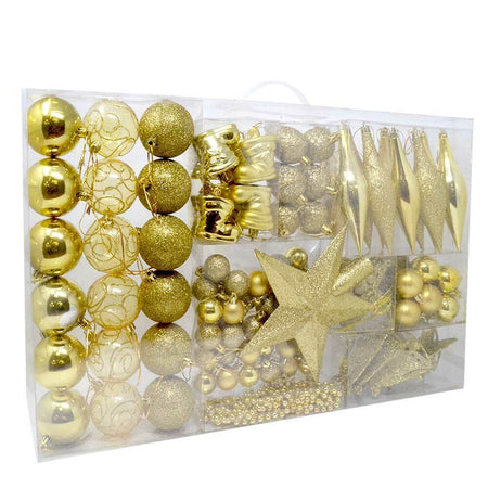 Addobbi Natalizi Albero 102 Pezzi Palline Oro Stelle Calze Pigne Decorazioni Natale