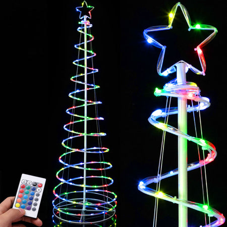 Albero di Natale Luminoso 180cm a Spirale con 135 luci Led Rgb e Telecomando