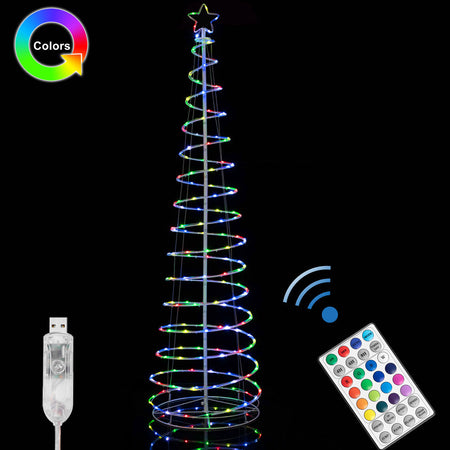 Albero di Natale Luminoso 210cm a Spirale con 200 luci Led Rgb e Telecomando