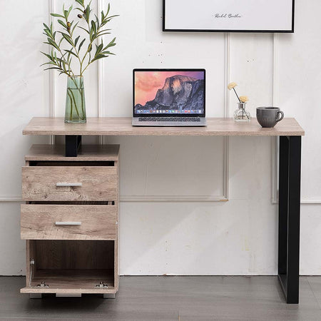 Scrivania in Legno con Cassettiera integrata Porta Pc Computer 120x50cm Quercia