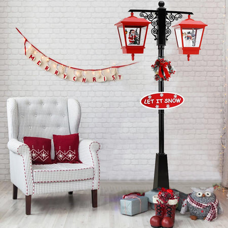 Lampione Natalizio Decorativo 188cm con Luci Led Musica Neve Motorizzata Scene