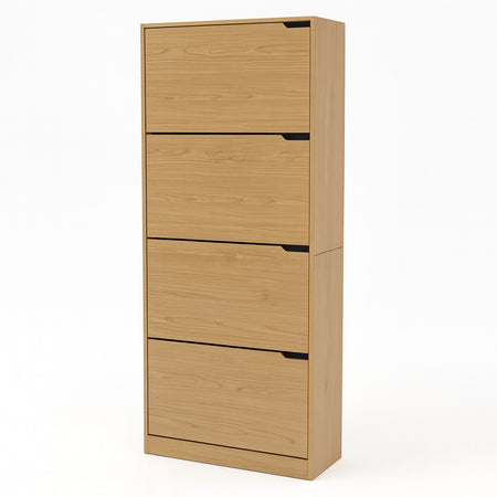 Scarpiera 4 Ante Doppia Profondità Salvaspazio Quercia 63x24 H150cm Legno Mdf