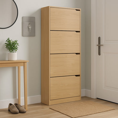 Scarpiera 4 Ante Doppia Profondità Salvaspazio Quercia 63x24 H150cm Legno Mdf