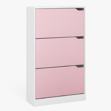 Scarpiera 3Ante Doppia Profondità Salvaspazio Bianco Rosa 63x24 H115cm Mdf