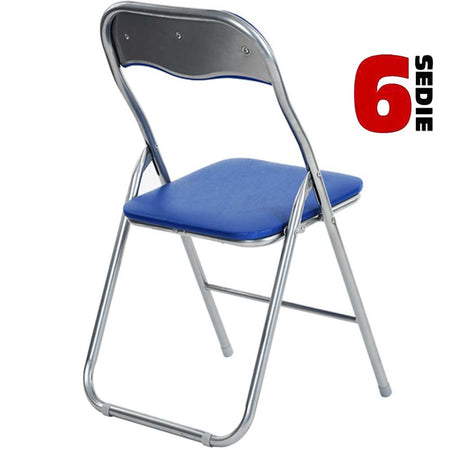 Set 6 Pezzi Sedie Imbottite Pieghevoli Colore Blu Struttura Silver Sedia Metal