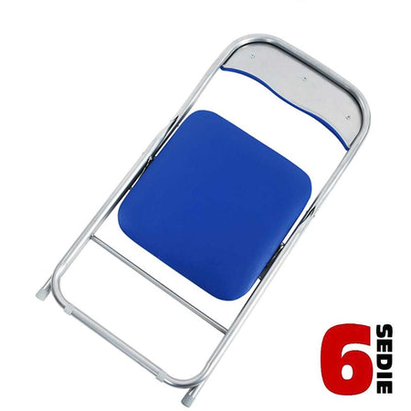Set 6 Pezzi Sedie Imbottite Pieghevoli Colore Blu Struttura Silver Sedia Metal