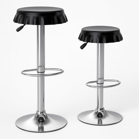 Set 2 Sgabelli Bar Cucina Girevoli Design Tappo Bottiglia Regolabili Nero Cromati