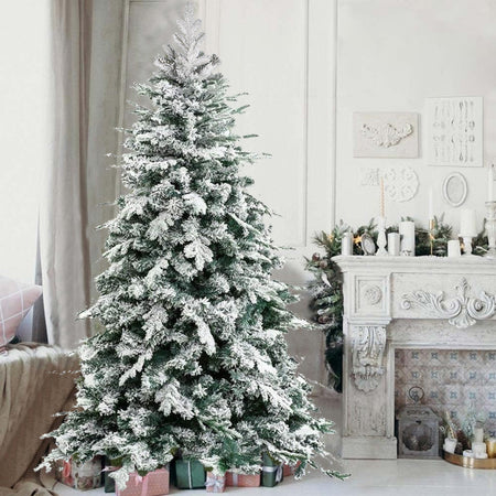 Albero di Natale Innevato 240 cm Folto Realistico 1260 Punte PE PVC Base Metallo