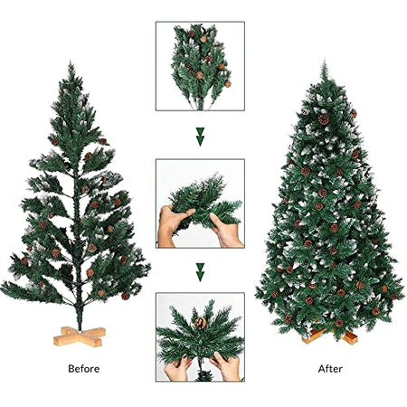 Albero di Natale Innevato 250cm Folto con Pigne 1600 Rami Base Legno Massello