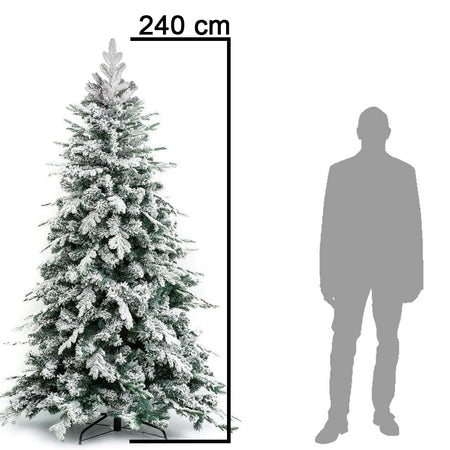Albero di Natale Innevato 240 cm Folto Realistico 1260 Punte PE PVC Base Metallo