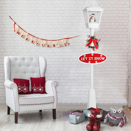 Lampione Natalizio Decorativo 180cm con Luci Led Musica Neve Motorizzata Scena Bianco