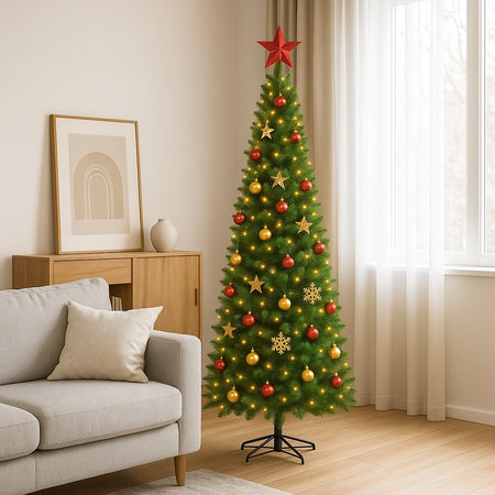 Albero di Natale Slim Pino Verde 120cm Artificiale 295 Rami Pvc Ignifugo Salvaspazio